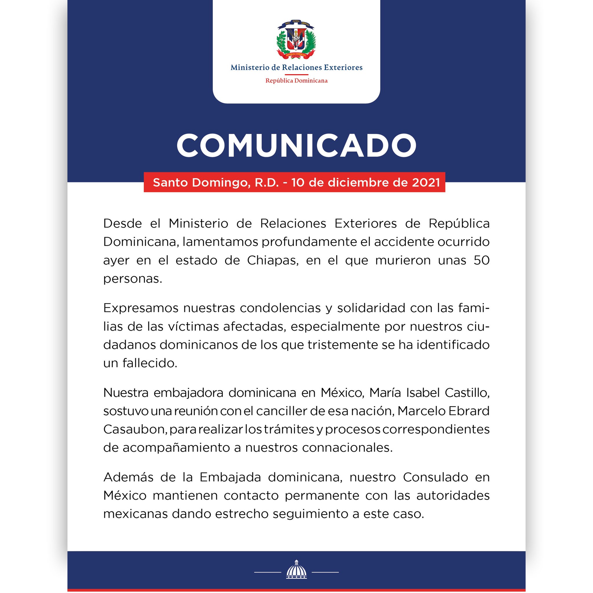 1639248424 358 Cancilleria lamenta accidente donde fallecieron de 50 personas en