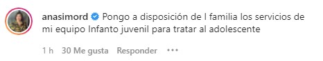 Ana Simo se pone a disposicion de menor maltratado por