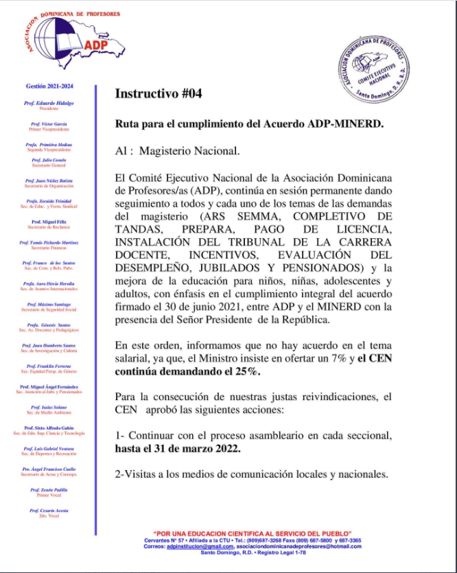 ADP anuncia movilizaciones por aumento salarial