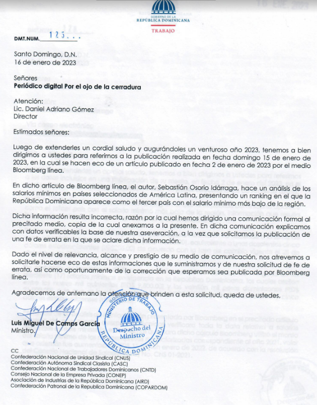 carta MINISTRO