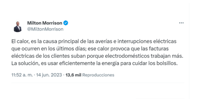 Milton Morrison: «El calor causa los apagones en RD»