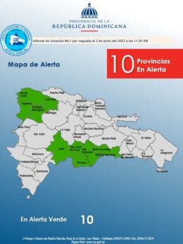 COE coloca 10 provincias en alerta verde