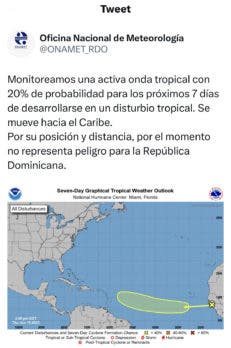 ONAMET da seguimiento a onda tropical pronostica lluvias para este