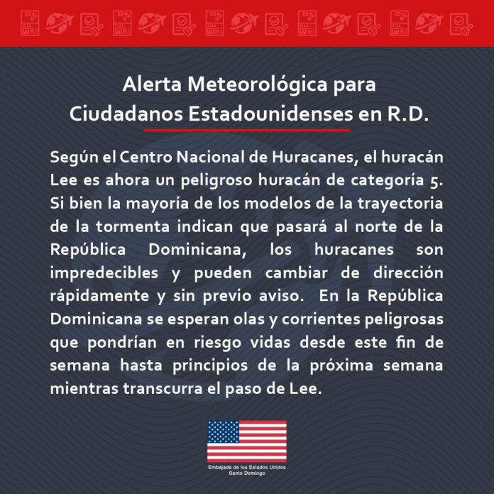 Estados Unidos emite alerta meteorológica a sus ciudadanos en RD por huracán Lee