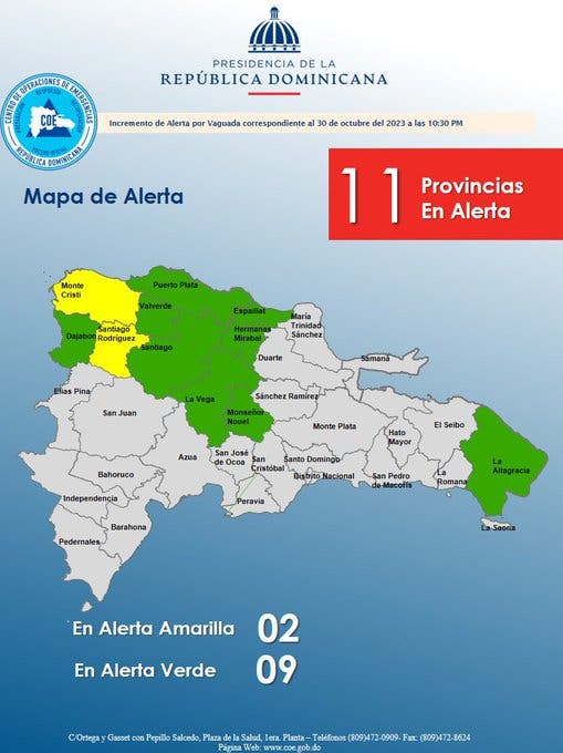 COE coloca a 11 provincias en alerta por vaguada