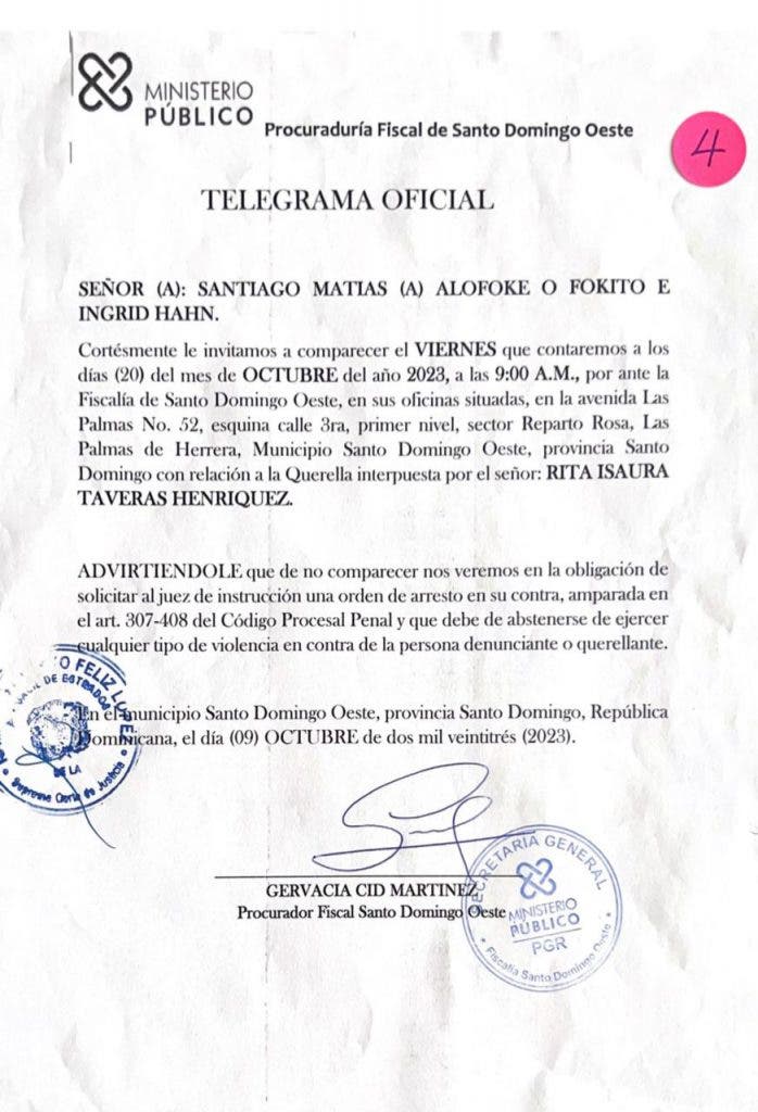 ¿De que acusa Isaura Taveras a Santiago Matias Alofoke
