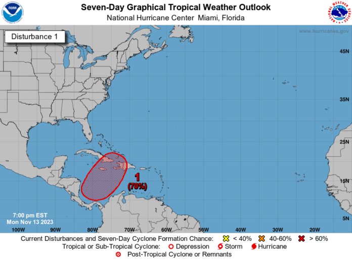 Se espera que área de baja presión produzca acumulados de lluvias significativos sobre RD