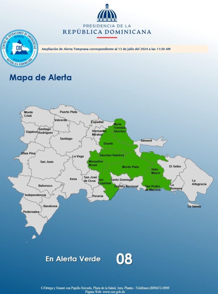 COE incrementa ocho provincias en alerta por onda tropical