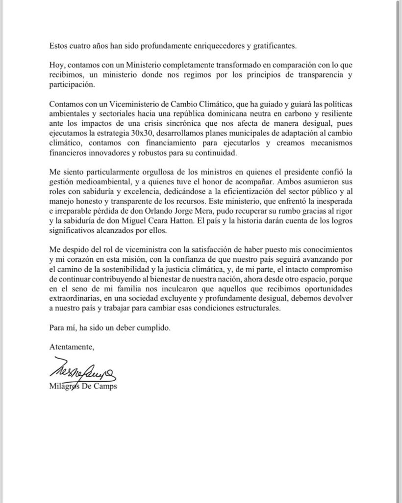 1723715170 808 Milagros De Camps renuncia como Viceministra de Cambio Climatico de