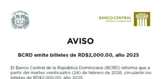 Desde el próximo martes circulará nuevo billete de RD$2,000