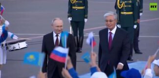 Guardia de honor y helicópteros: así fue la cálida bienvenida a Putin en Kazajistán