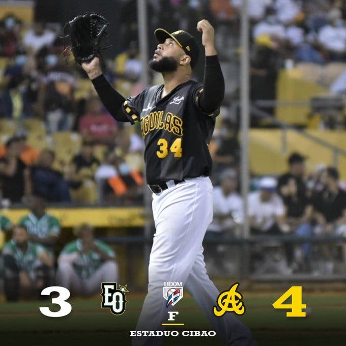  Las Águilas Cibaeñas pudieron recuperarse de un marcador adverso en los primero seis innings y con un mini rally de tres carreras en el séptimo les sacaron una cerrada victoria de 4 por 3 a las Estrellas Orientales, en el choque jugad en el Estadio Cibao
