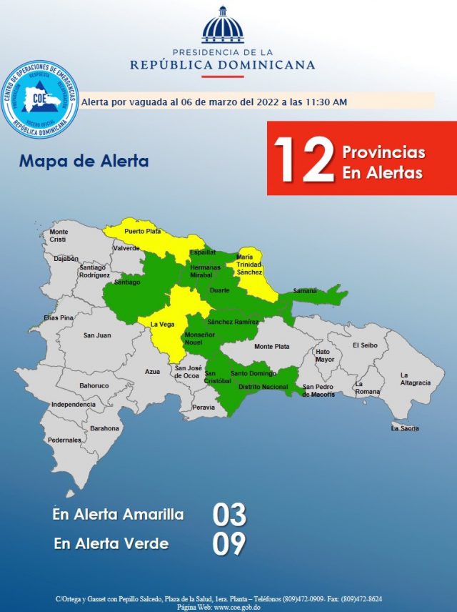 COE mantiene 12 provincias en alerta ante posibles inundaciones