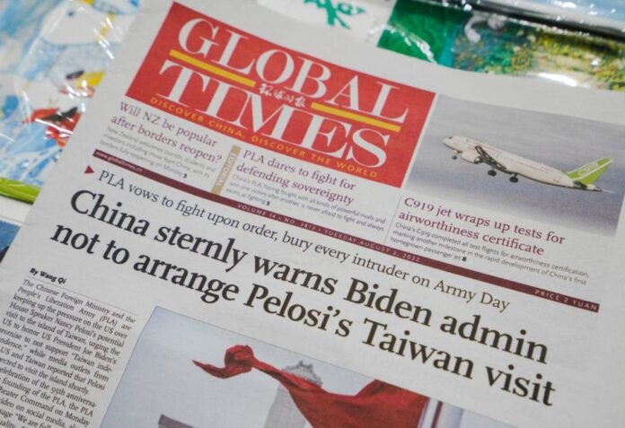 Beijing (China).- An article on China's response to US House of Representatives Speaker Nancy Pelosi's visit to Taiwan was published on the front page of the Global Times English version in Beijing, China. China has raised a warning stating its military will not sit idle if US House of Representatives Speaker Nancy Pelosi visits Taiwan. Pelosi is leading a Congressional delegation to the Indo-Pacific region with a visit to Singapore, Malaysia, South Korea and Japan. (Japón, Corea del Sur, Malasia, Singapur, Estados Unidos, Singapur) EFE/EPA/WU HAO