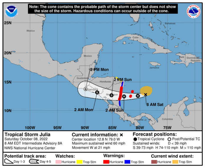 Julia será huracán esta noche cuando pase por una archipiélago colombiano
