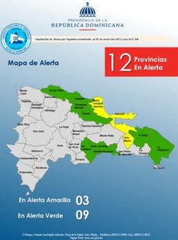Aumentan a 12 las provincias en alerta