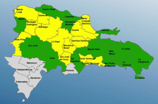 COE mantiene 13 provincias en alerta amarilla y aumenta a 14 en verde