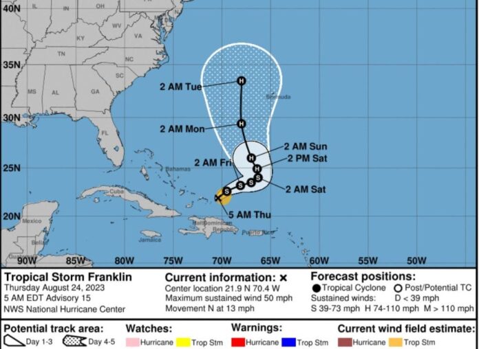 Tormenta tropical Franklin sigue alejándose de República Dominicana