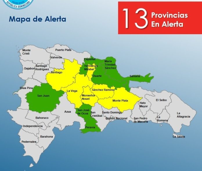 COE mantiene 6 provincias en alerta amarilla y 7 en verde por vaguada