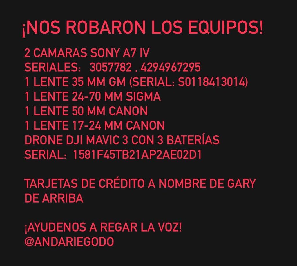Andariego hizo una parada y le roban equipos de grabacion
