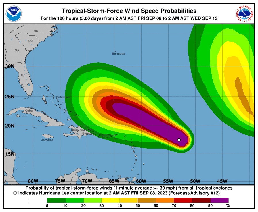 El huracán Lee alcanza categoría 5 y se acerca al este del Caribe