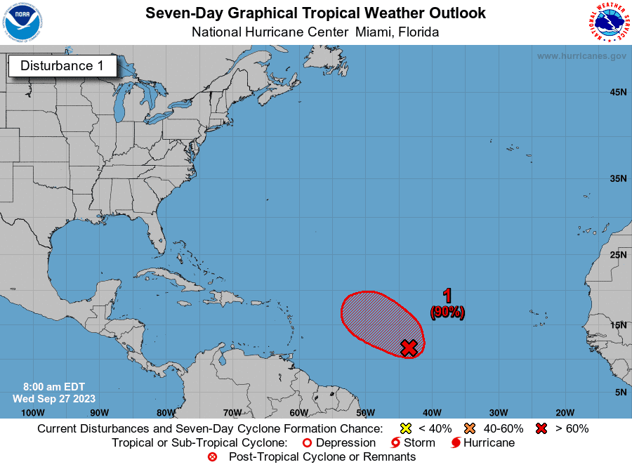 ONAMET vigila la tormenta Philippe y una zona de aguaceros