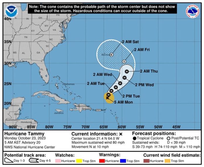 El huracán Tammy se mueve hacia el norte; efectos indirectos inciden sobre RD