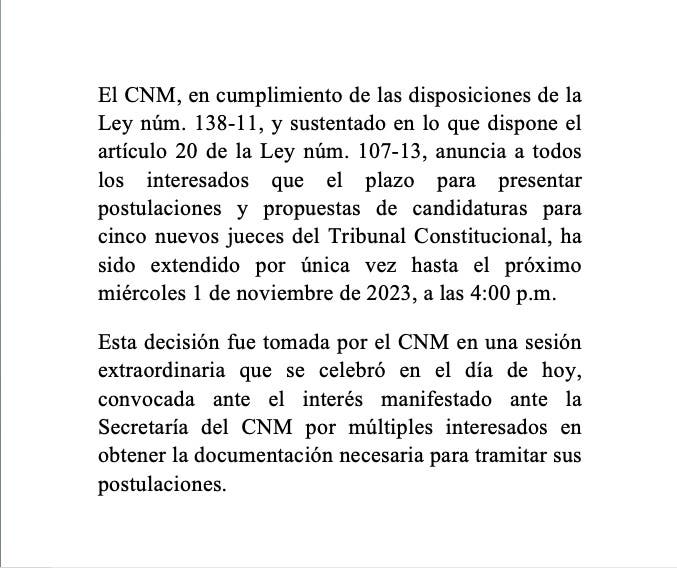 CNM extiende plazo para candidaturas como jueces del TC Lista