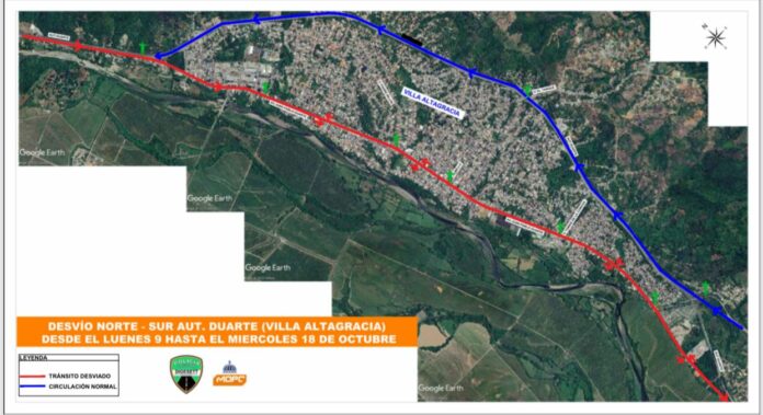 MOPC informa desvío del tránsito por la Autopista Duarte del kilómetro 39 al 45