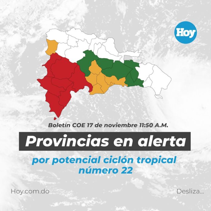 Por potencial ciclón tropical, hay siete provincias en alerta roja