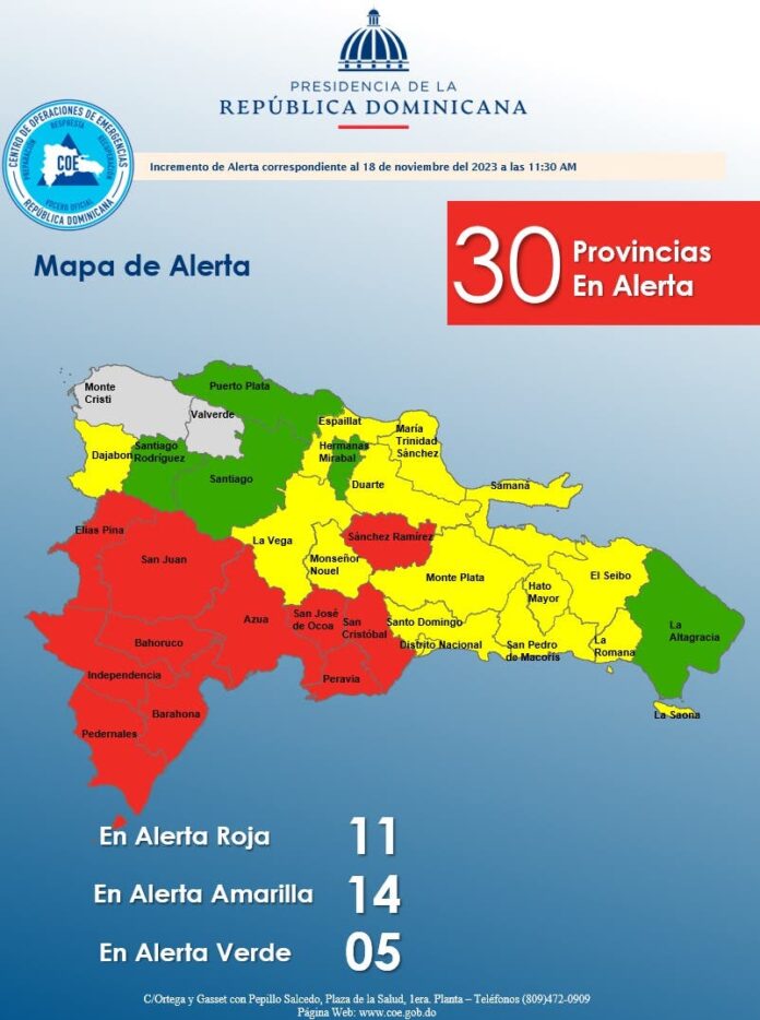 COE incrementa a 11 las provincias en alerta roja por temporal; suman 30 en total