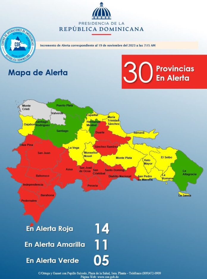 COE mantiene 30 provincias en alerta; hay más de 7,900 desplazados