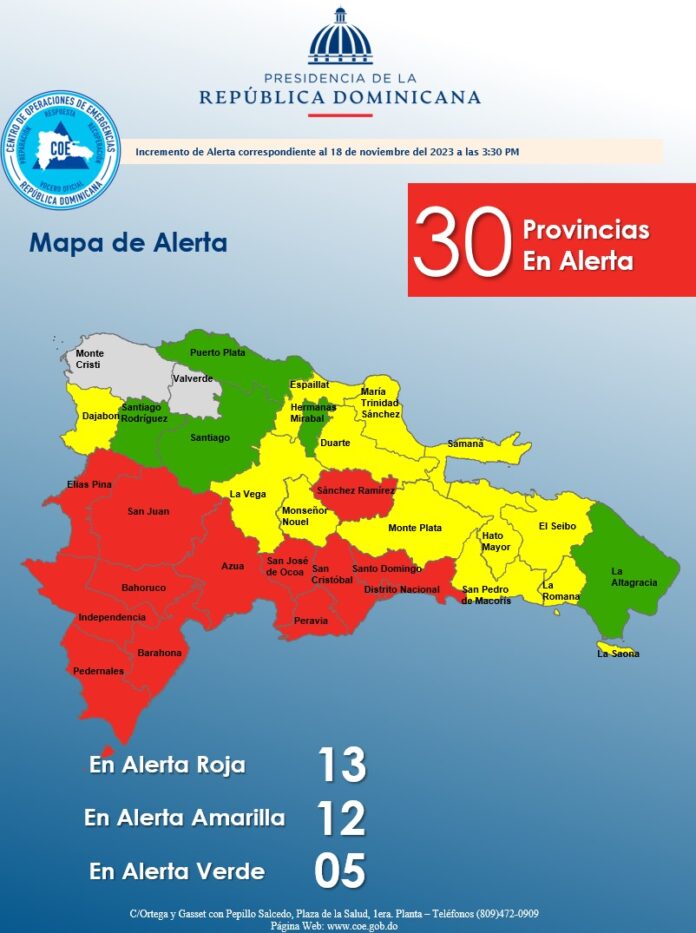 Aumentan el nivel de alertas; el gran Santo Domingo en alerta roja