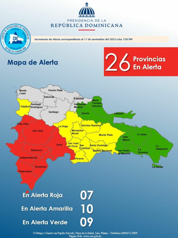 Lluvias arrecian; COE aumenta a 26 las provincias bajo alerta