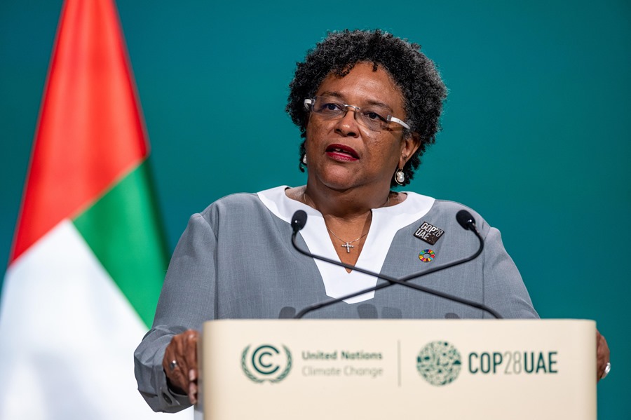La primera ministra de Barbados, Mia Mottley, hoy en Dubái. 