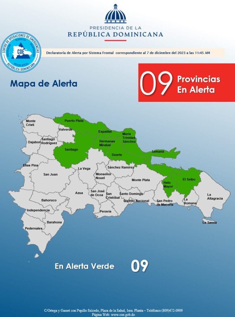 COE emite alerta verde para 9 provincias enterese cuales son