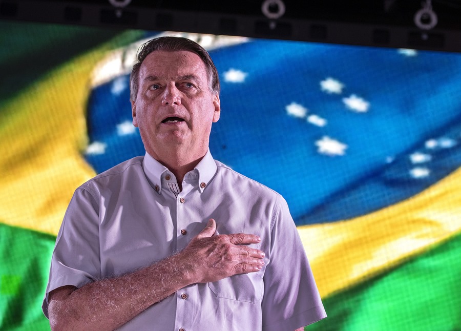 El expresidente brasileño Jair Bolsonaro en un evento con miembros de la comunidad brasileña en Orlando, EE.UU