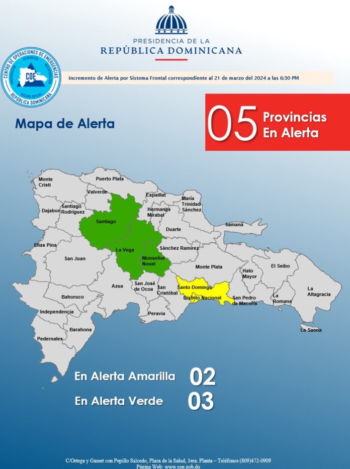 COE incluye al Gran Santo Domingo en alerta amarilla