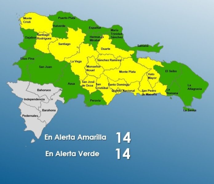 14 provincias en alerta amarilla y 14 en verde por vaguada