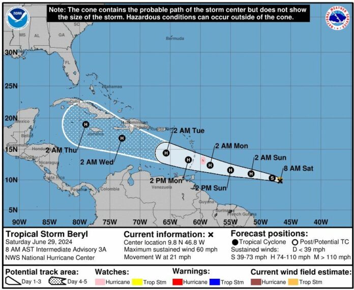 Tormenta tropical Beryl avanza hacia el Caribe tras formarse en el Atlántico