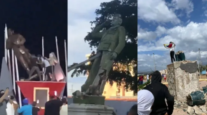 Así fueron derribadas las estatuas de Hugo Chávez en varias regiones de Venezuela