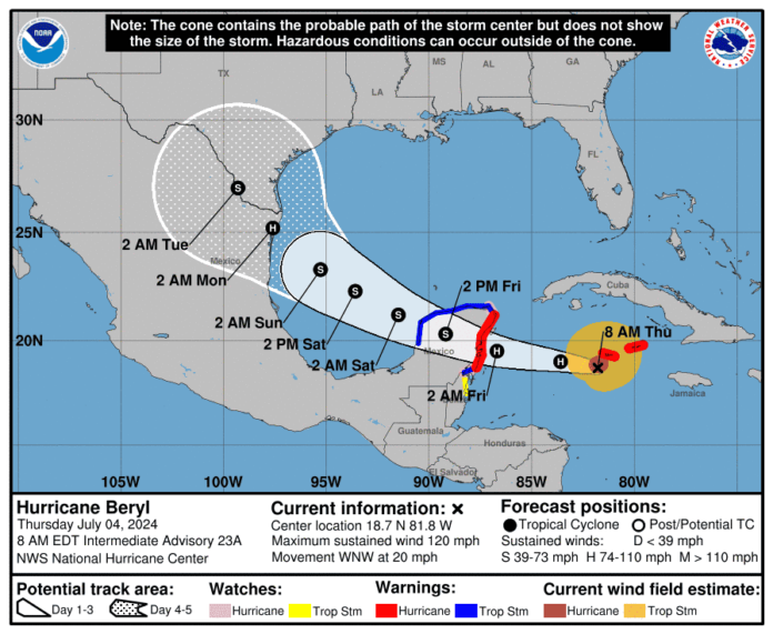 Beryl llega a Gran Caimán como huracán 3, va para México y no se descarta ruta a EEUU