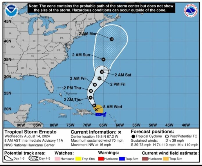 Ernesto provoca fuertes vientos en Puerto Rico en su trayectoria hacia el norte