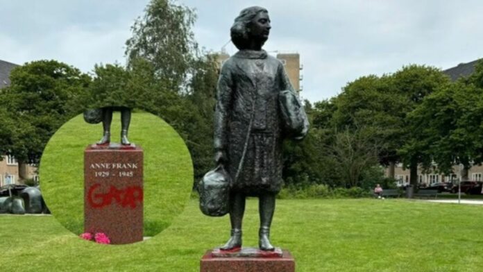 Vandalizan con pintura roja una estatua de Ana Frank en Ámsterdam