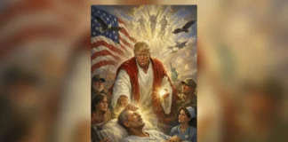 Una actitud blasfema e injuriosa, provocadora y abusiva. Esa de Trump, el anticristo encarnado y al autorizar imágenes como si fuera Jesucristo y lo que obliga, a que cristianos y católicos le demos la espalda y ya mismo